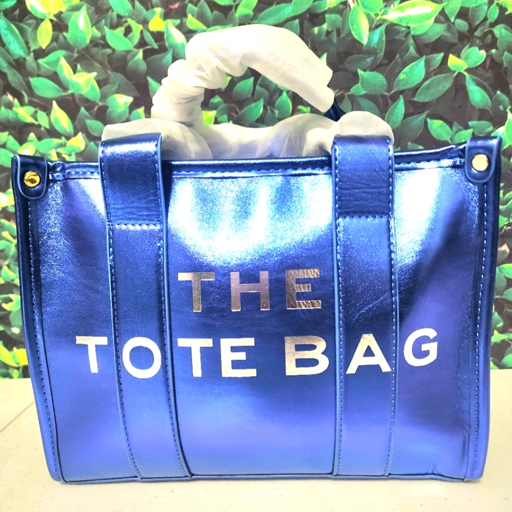 The Tote Bag Small Purse With Strap (Metallic Blue)